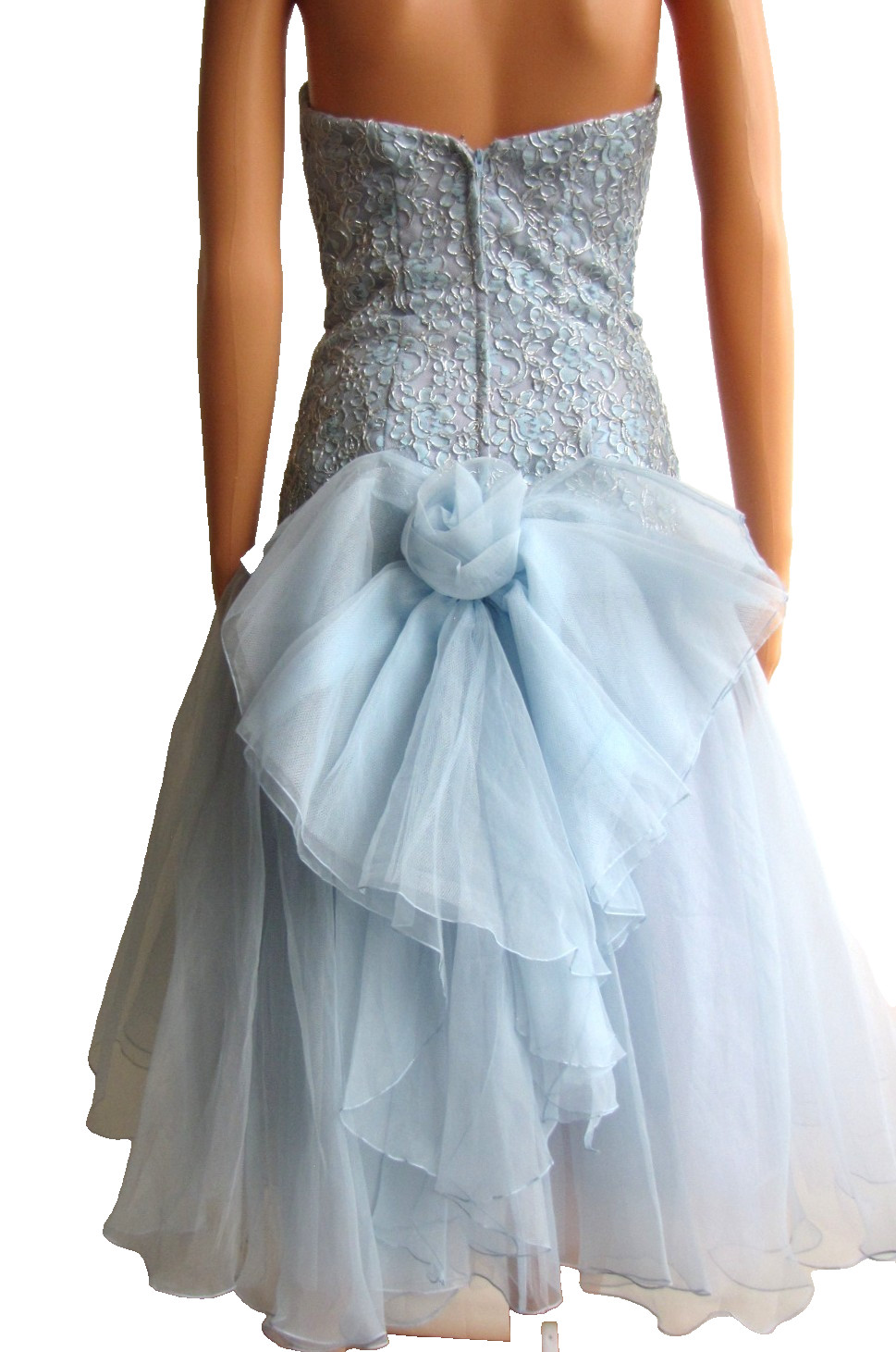 Vtg 80s John Charles Tulle Ball Gown / Cocktail Dress Strapless Baby Blue UK 10