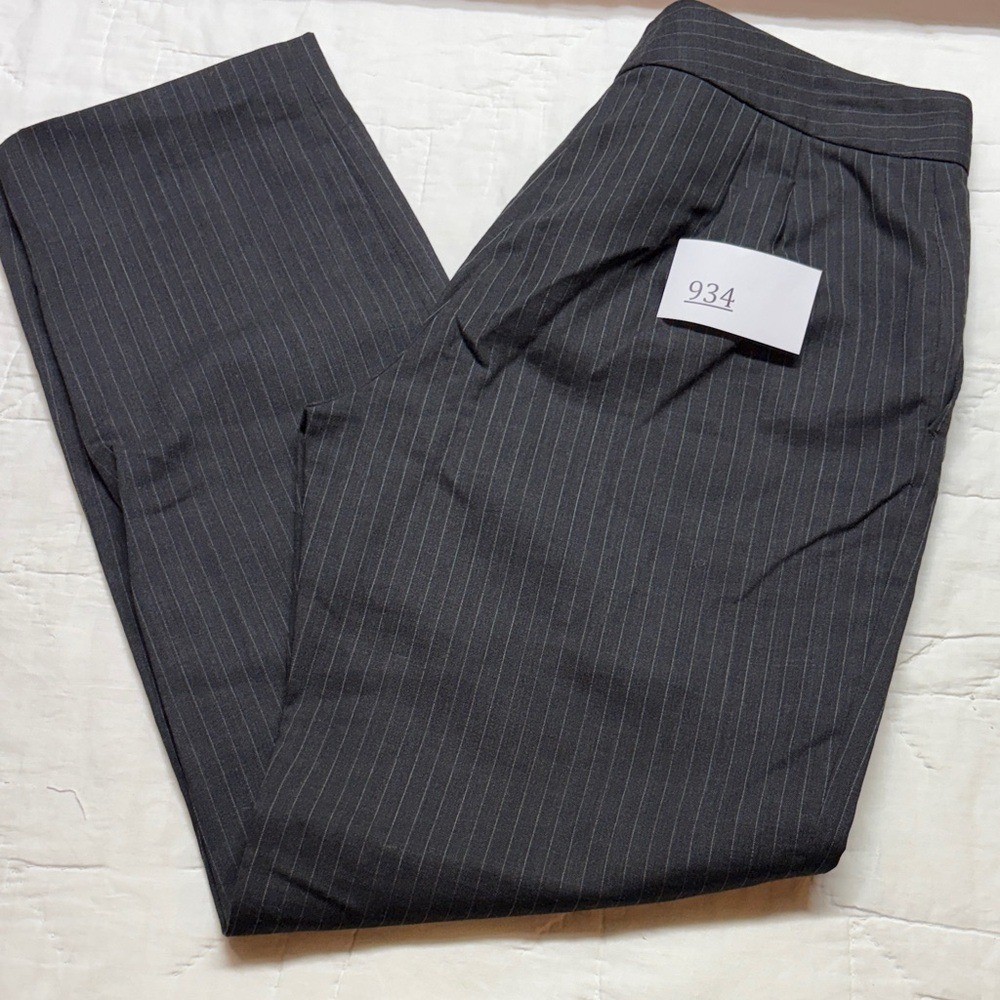 Vintage Donna Karan Trousers 12 Charcoal Grey Pinstripe Pants UNITE USA $695 NWT