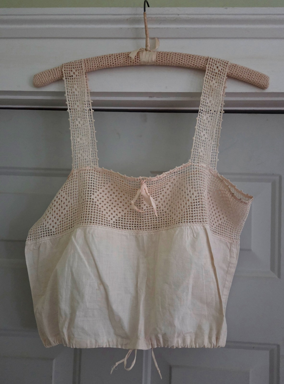 Edwardian Farmhouse Ivory Cotton & Crochet Camisole Undergarment Original Hanger