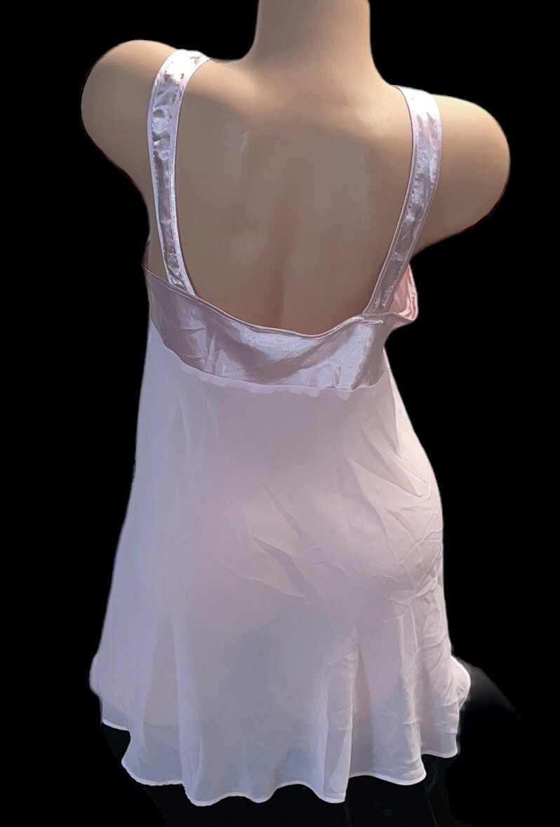 SECRET TREASURES Pink Silky Sheer Shiny Satin Trim Peekaboo Nightgown M NWOT