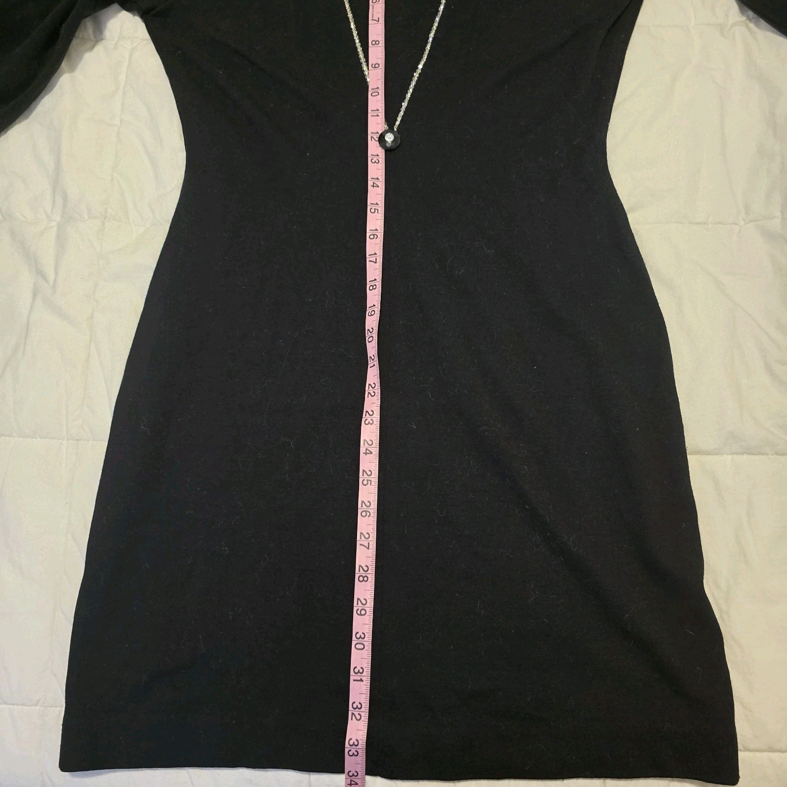 VTG Deep V-Neck Dress Embellished Long Sleeve Black Rhinestones Approx Sz L