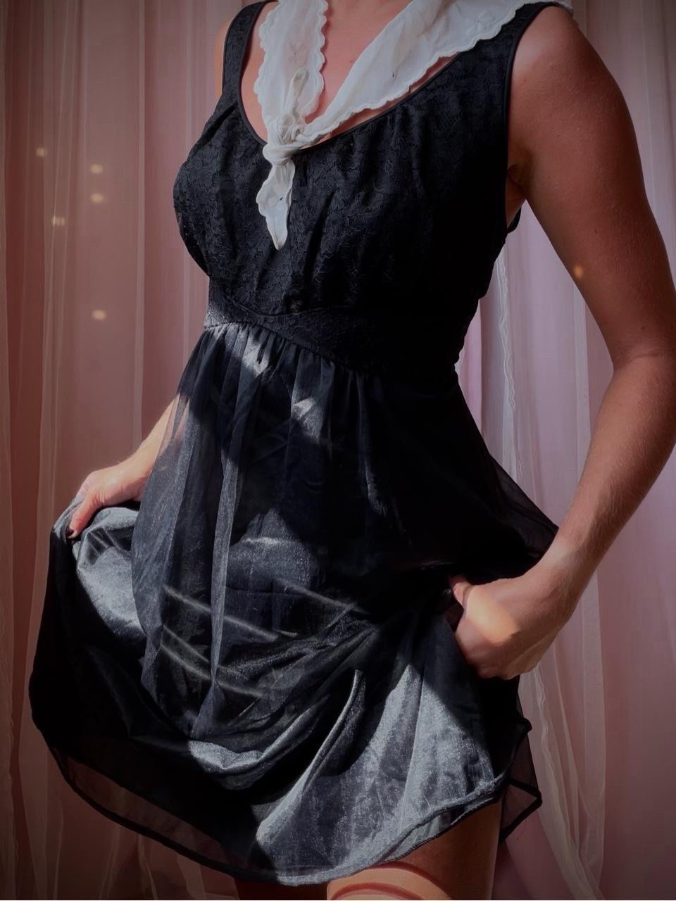 1940s Black Organza Vanity Fair Slip Dress