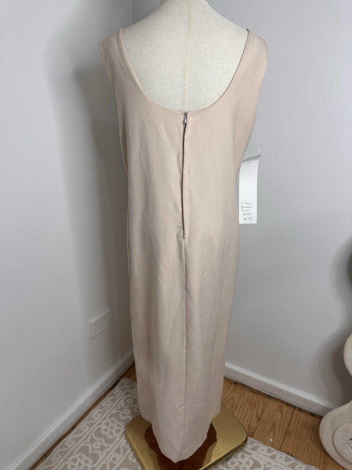 Vintage 50s 60s Sz S / M gold beaded sequin formal evening maxi gown dress party