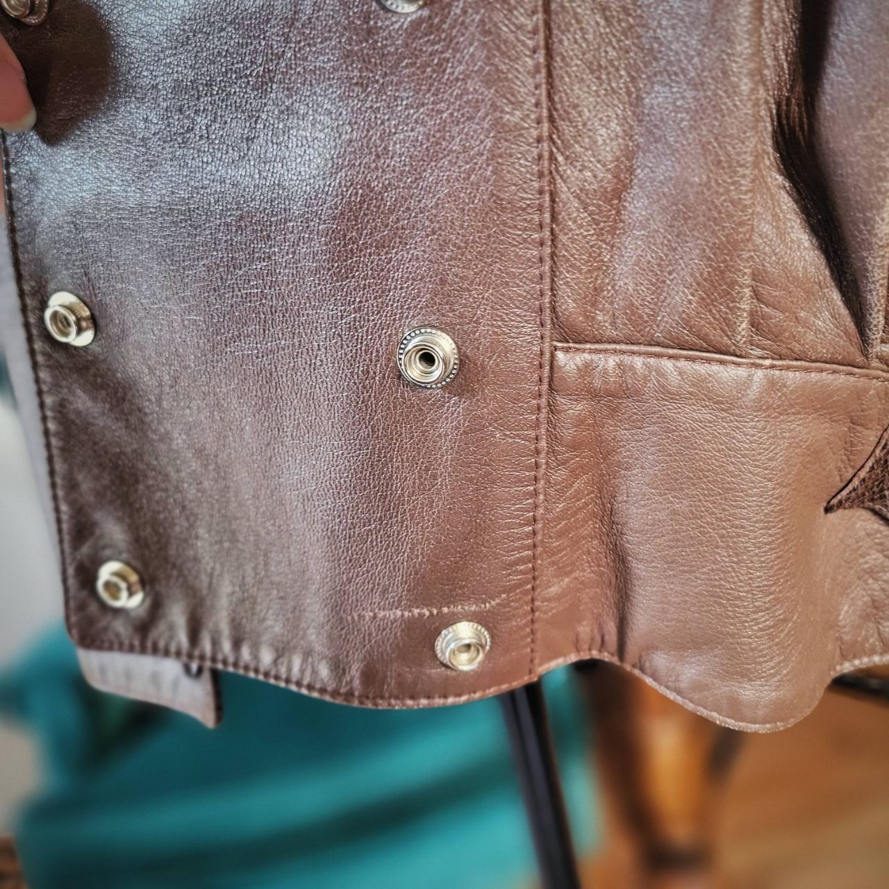 Lora Brown Leather Jacket Vintage 80s Snakeskin Print Trim Batwing Cropped 8