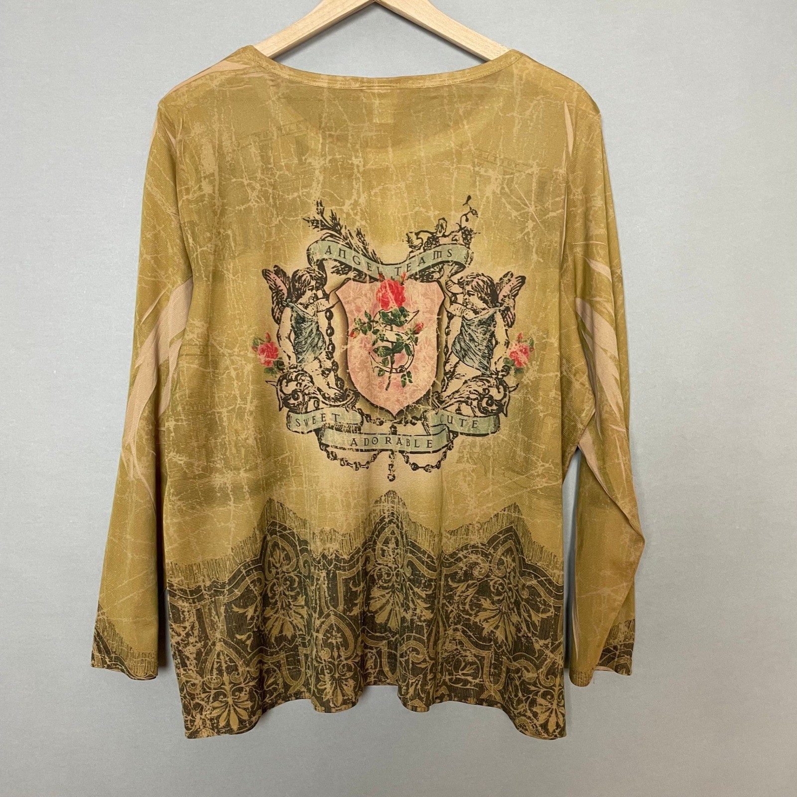 Venezia Angel Teams Shirt Long Sleeve Women Plus Size 22/24 Cherub Print Retro