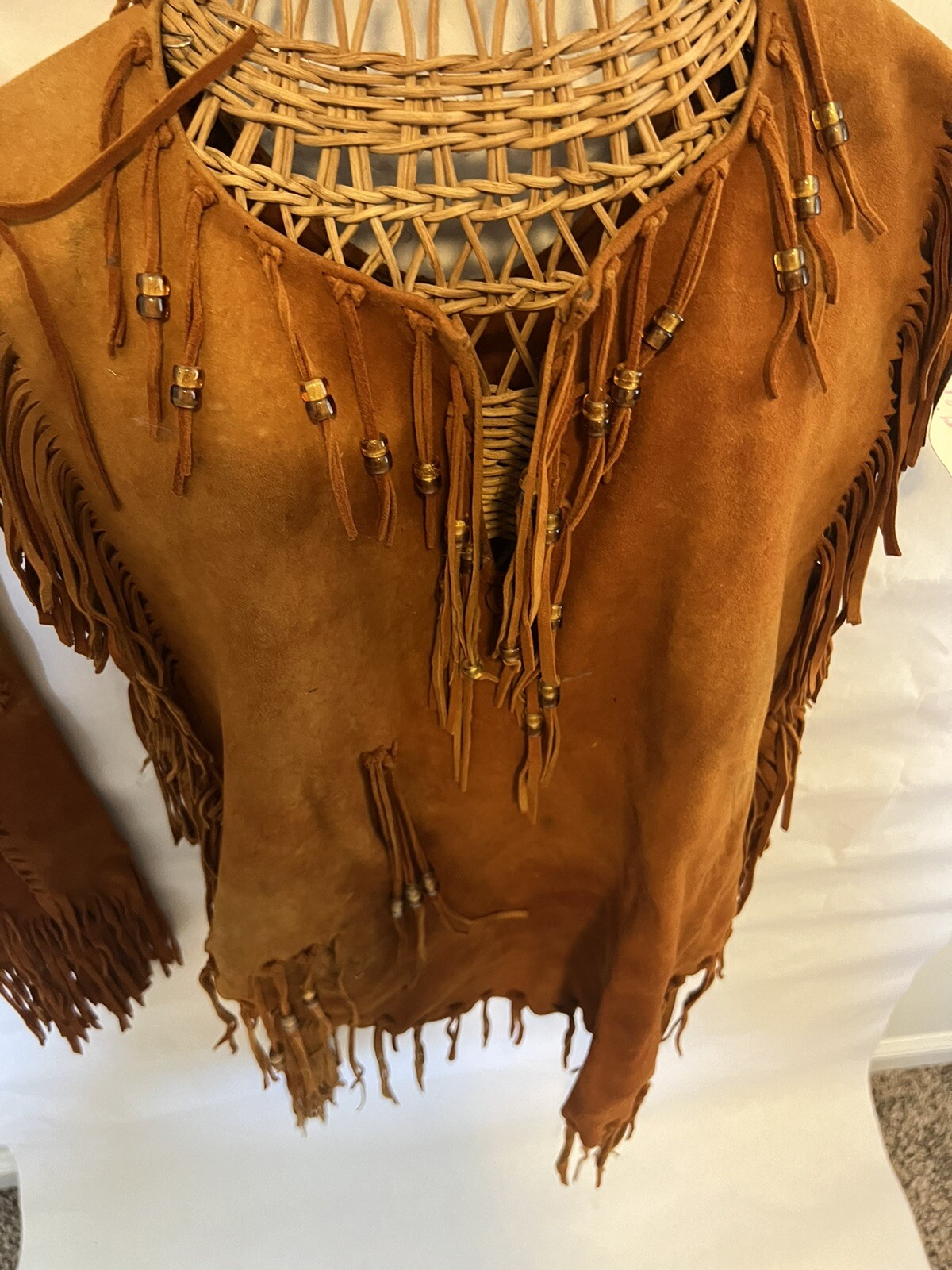 Vtg Fringed Top Leather With Neck Piece And Hair Clip Split Cow Hide