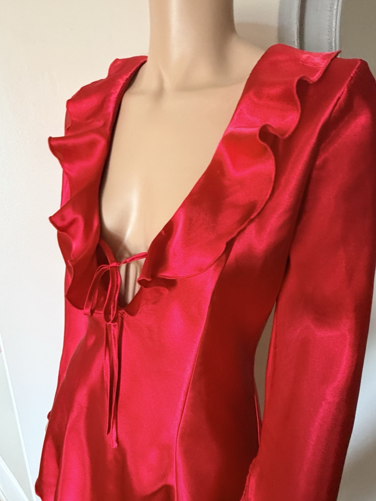 Vintage Fredericks of Hollywood Lingerie Red Liquid Satin Mini Slip Dress Small