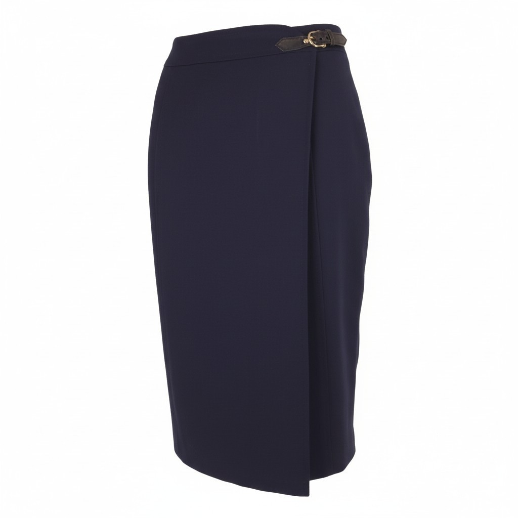 Vintage 80s/90s Celine Paris Wool Wrap Skirt Size 40 M Navy Leather Strap