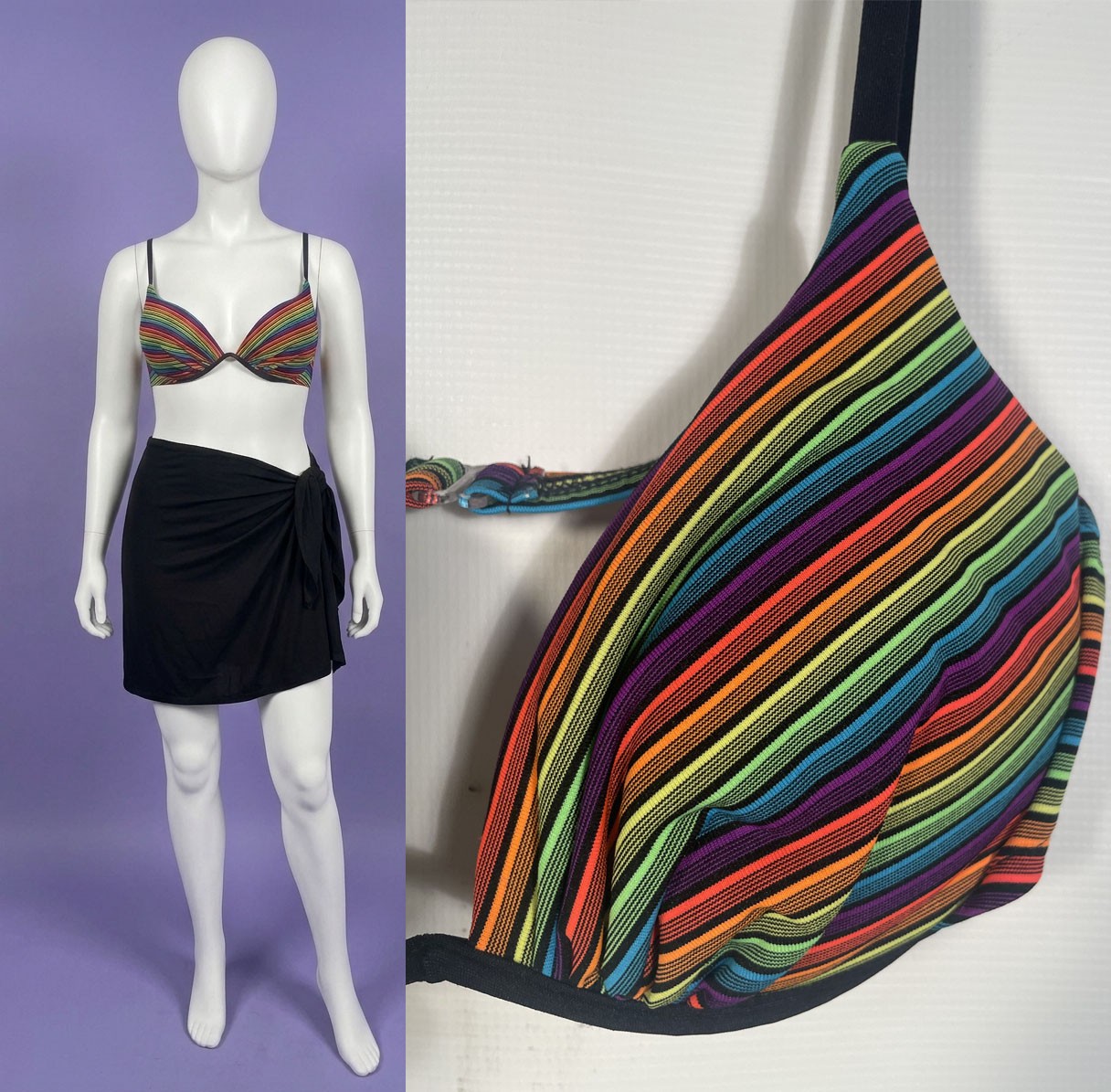 Vintage 1990s Rainbow Stripe Bikini Top Size L