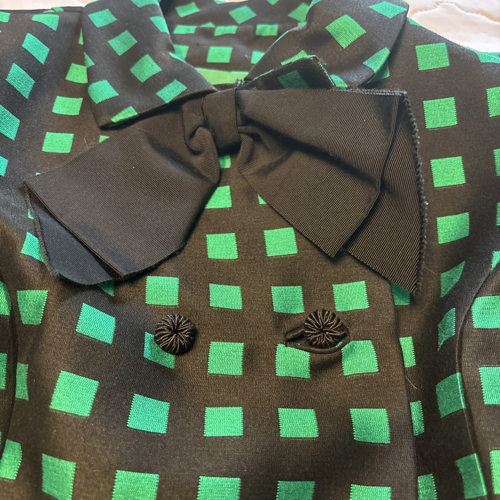 VTG 1960s/1970s Dress W/Jacket Custom Made green/black checked Med. NICE