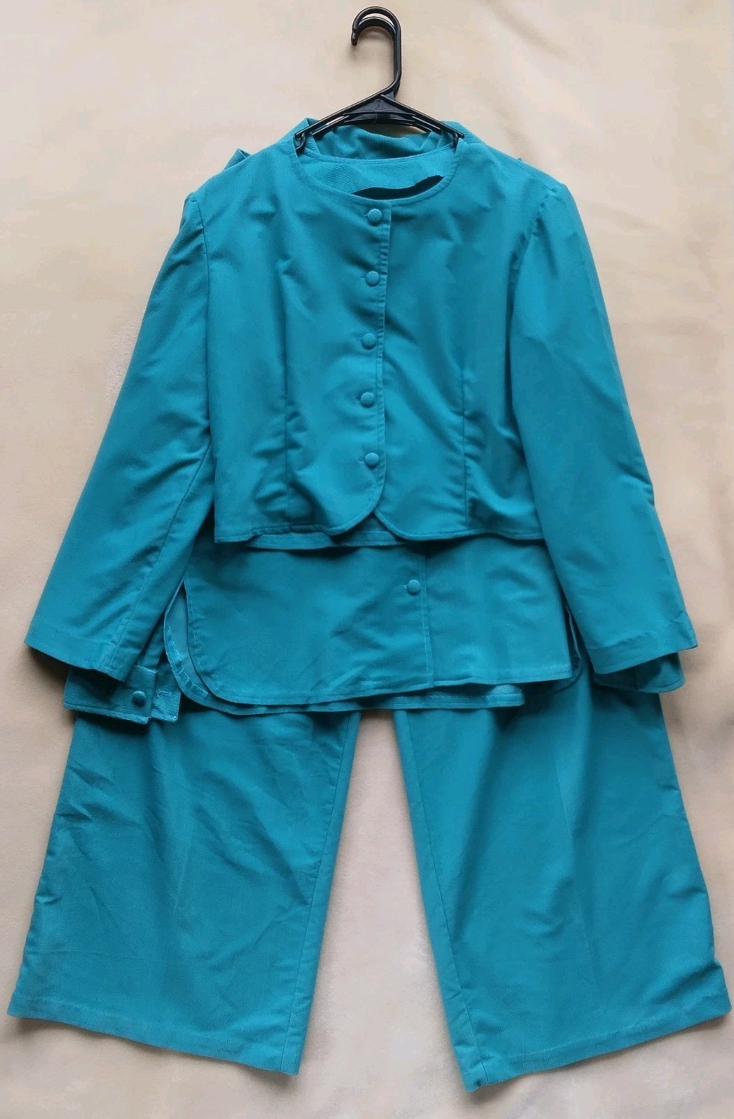 Vintage Handmade Outfit 3 Piece Monochromatic Teal Green Medium Pants XL Tops