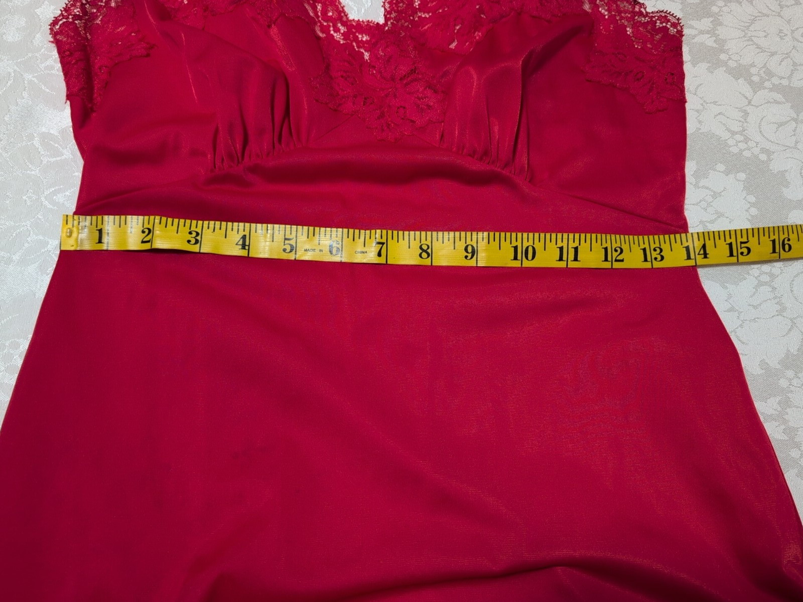 Vintage Shadowline RED 100% Nylon Lace Full Slip Size 34 Short