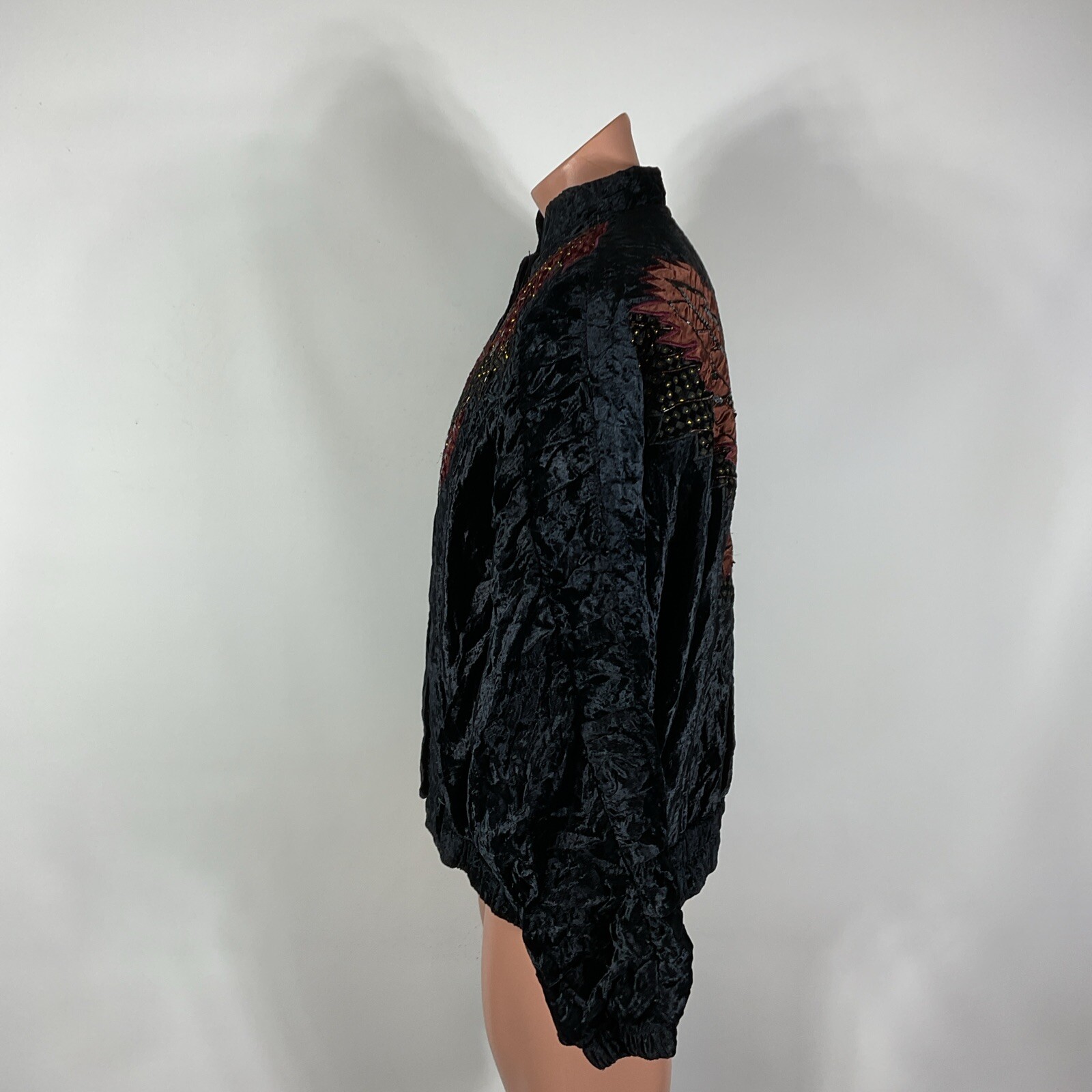 Judith Ann Creations VTG 80s Beaded Sequin quilted crushed velvet bomber jacket