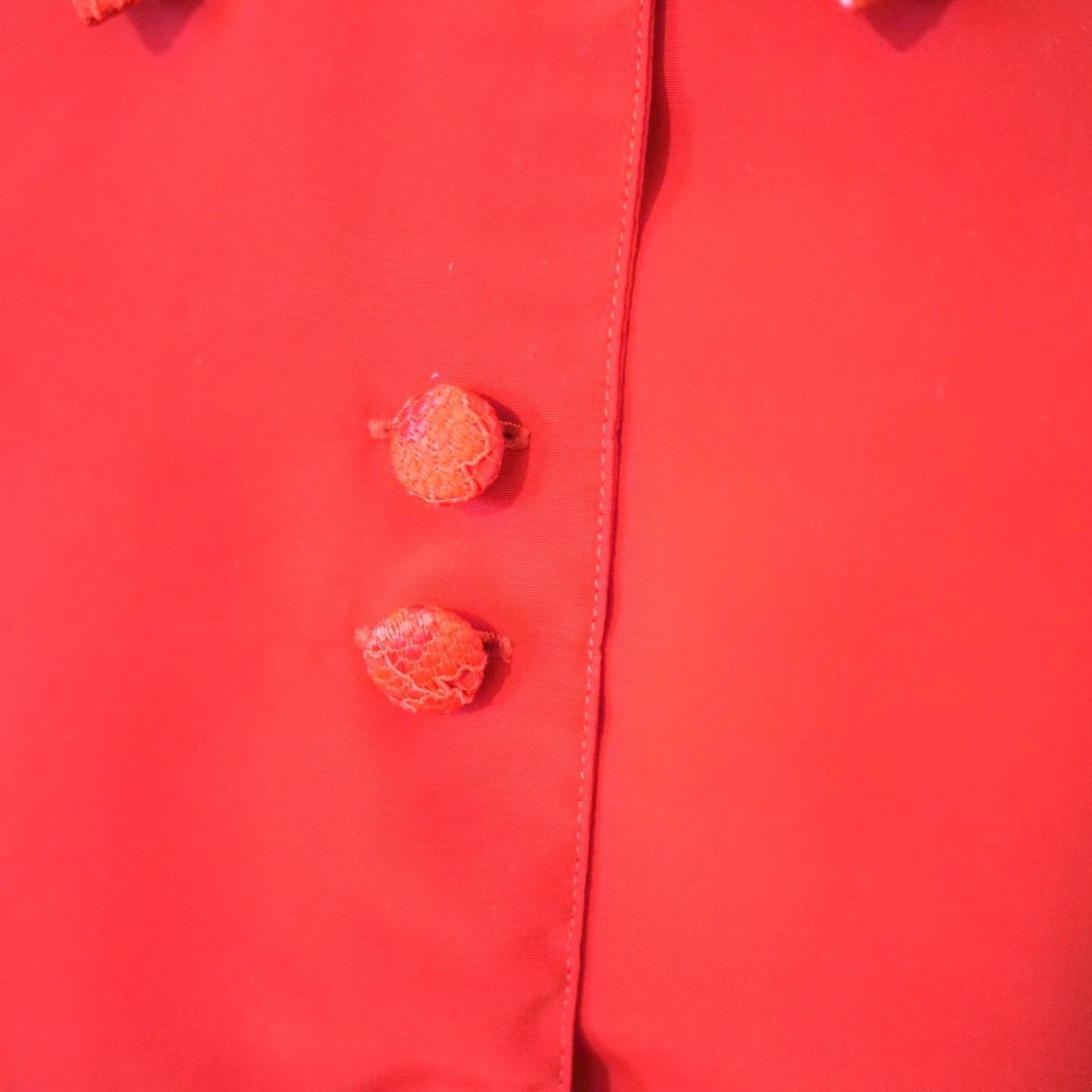 Vintage 60s OLEG CASSINI Burma Mod Red Blouse Top Lace Organza Portrait Collar M