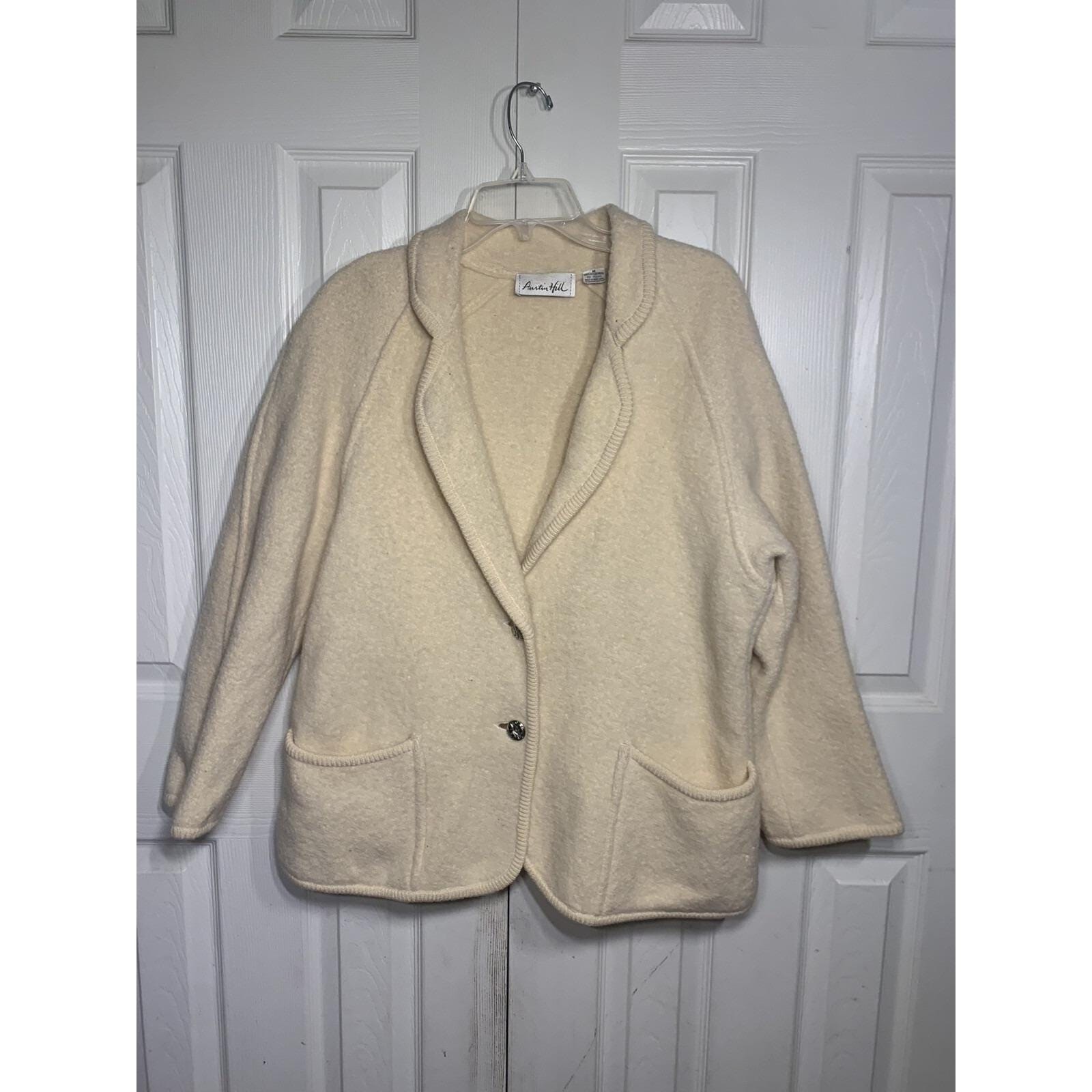 Women’s M Vintage Austin Hill Cream Thick VNeck Cardigan Wool Hong Kong 90s