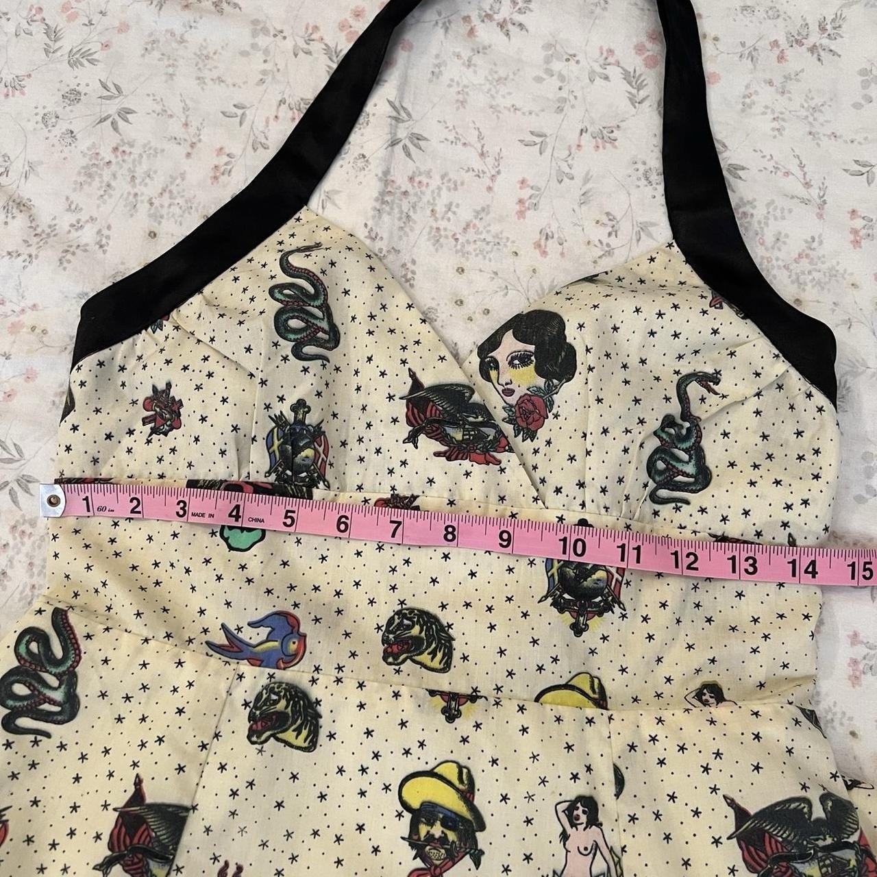 Vintage 90s Rockabilly Halter Dress Classic Tattoo Pinup 100% Cotton Womens M