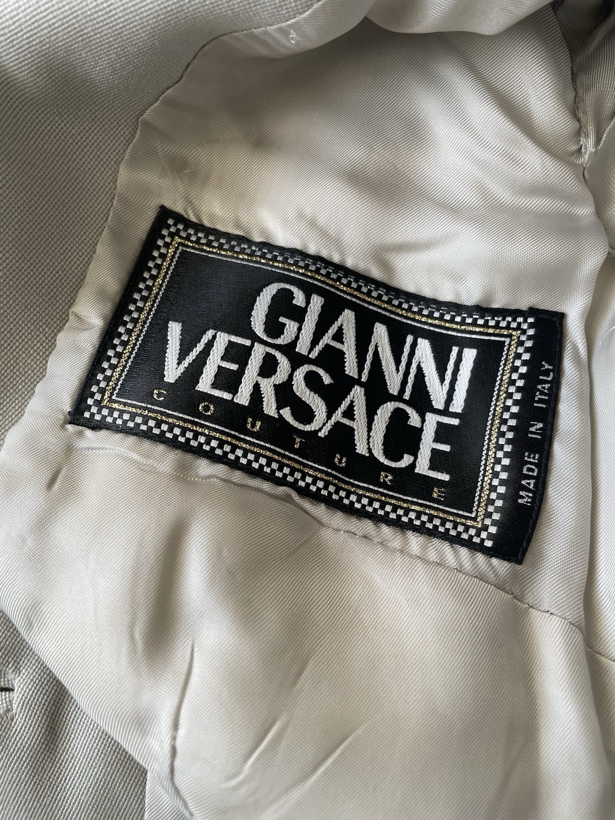 Vintage 1990s Gianni Versace Light Gray Wool Double Breasted Blazer Jacket 40