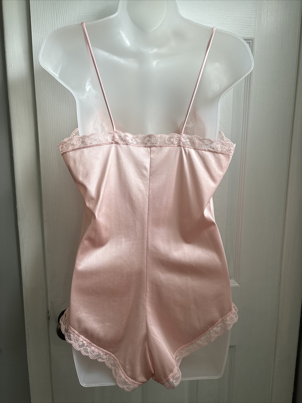 VTG Nylon Antron Satin Lace Teddy Bodysuit Playsuit Panty Sissy Romper USA Med