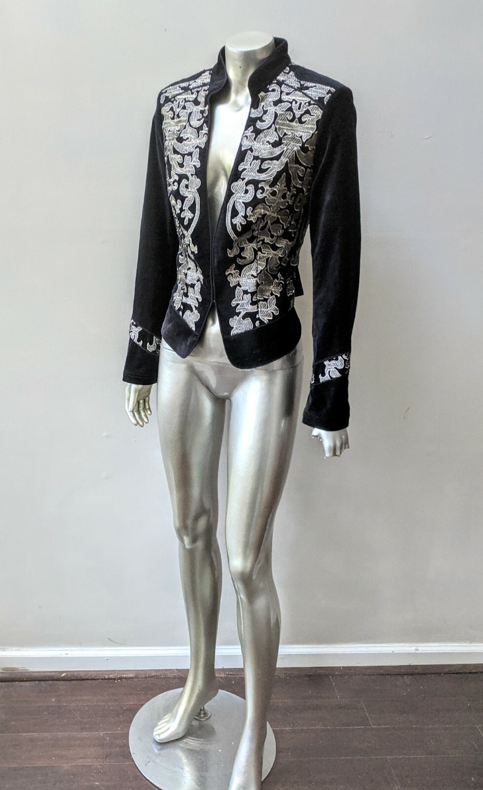 VELVET BOHO STEAMPUNK EMBROIDERED PAISLEY ART DECO FITTED JACKET sz 6