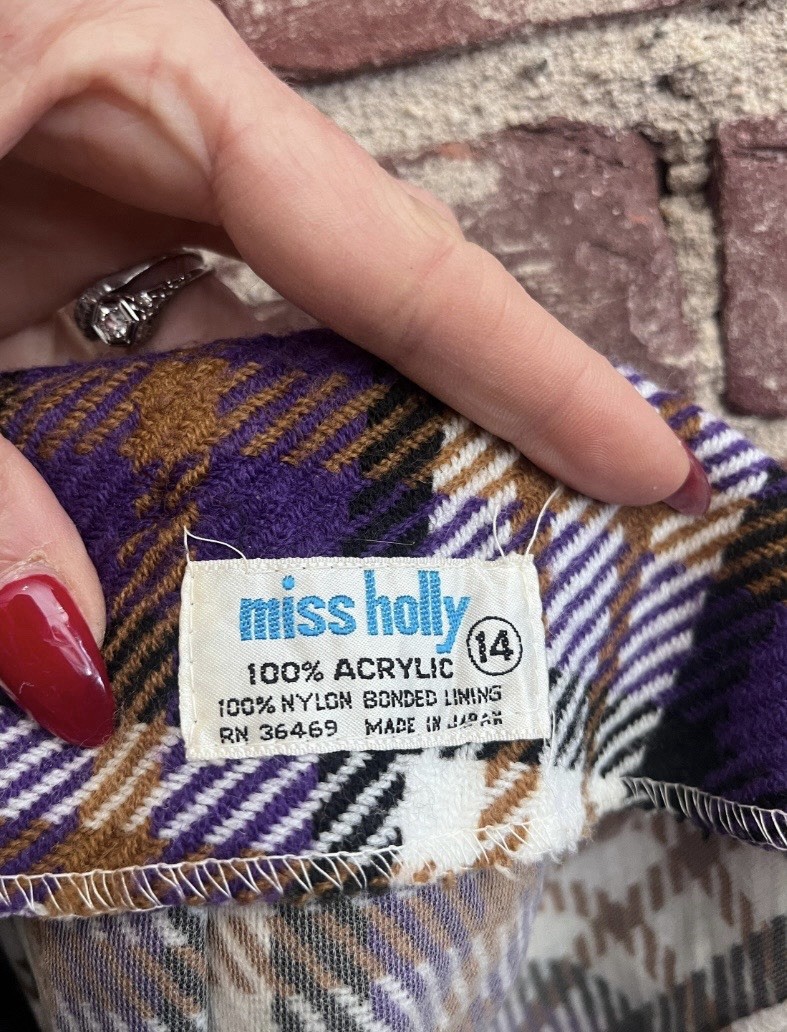 70s Vintage Ultra Mod Plaid A-Line Mini Skirt Purple Size 26.5” Waist