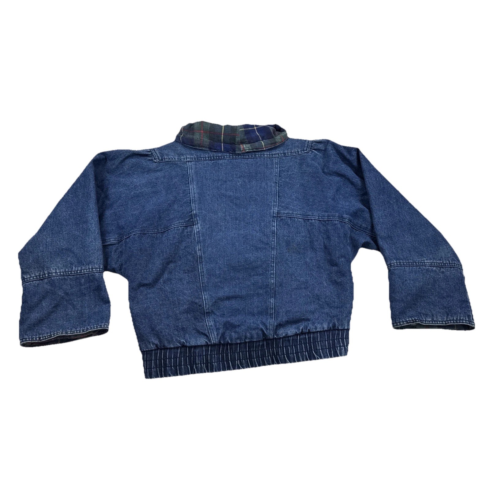 Vintage Jean Oversized Bomber Jacket with Tartan Plaid Lining Boyfriend