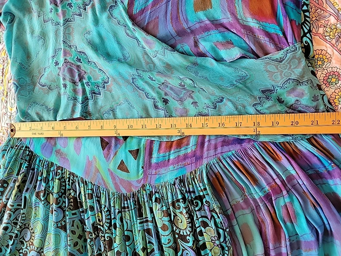 Vtg URU Womens Maxi Dress One Sz Oversized Tiered Lagenlook Drop Waist Floral