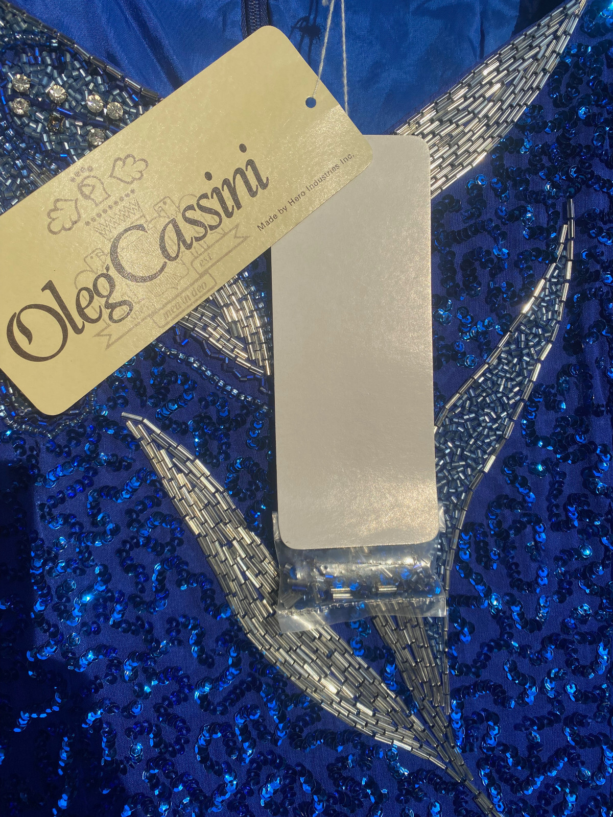 NOS Vintage Oleg Cassini Sapphire Silk Sequin Full Length Dress Size 10 w/ tags