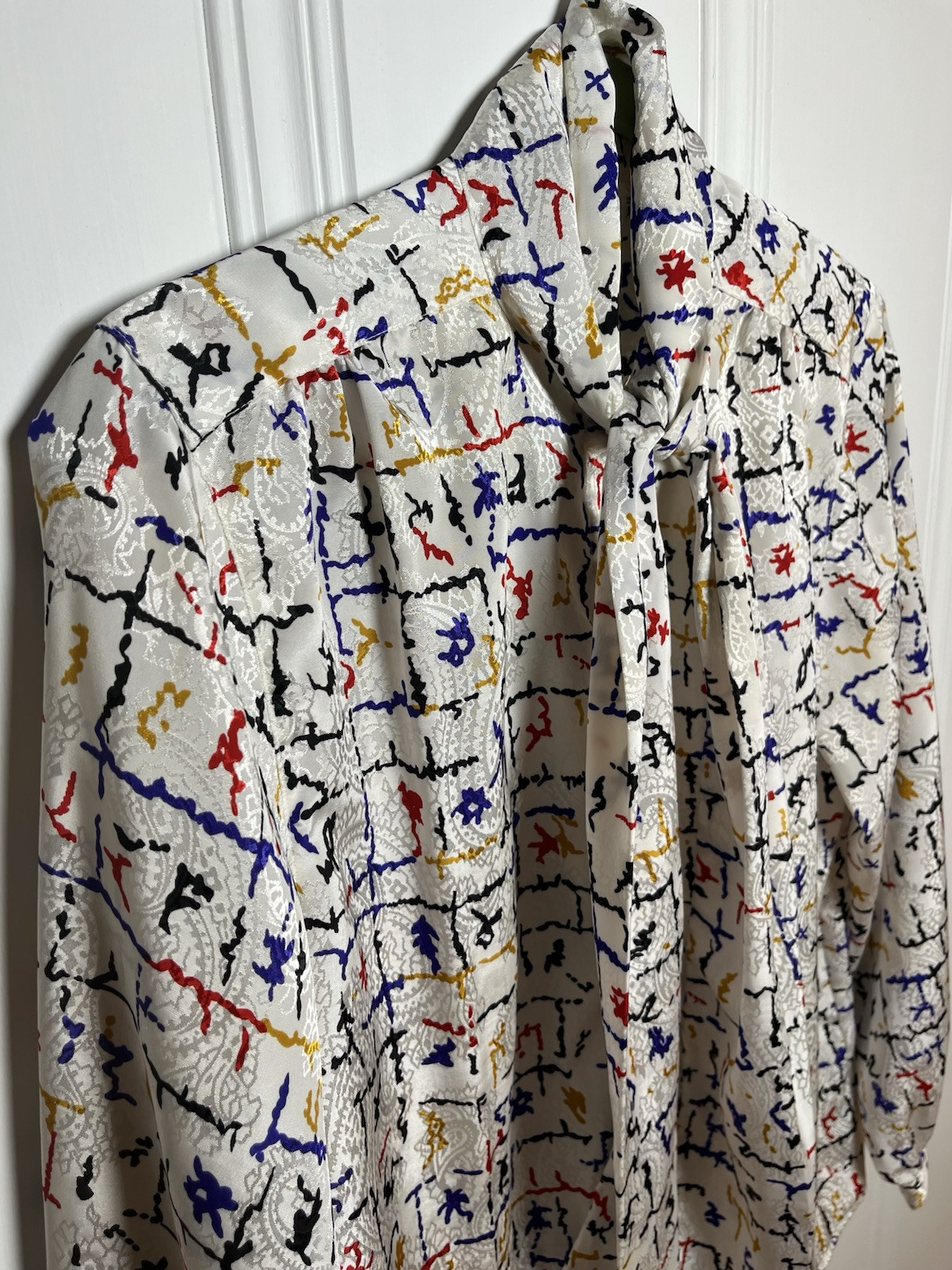 Vintage Alfred Dunner 70s 80s Shirt Size 12 Tie Primary Colors Retro Design