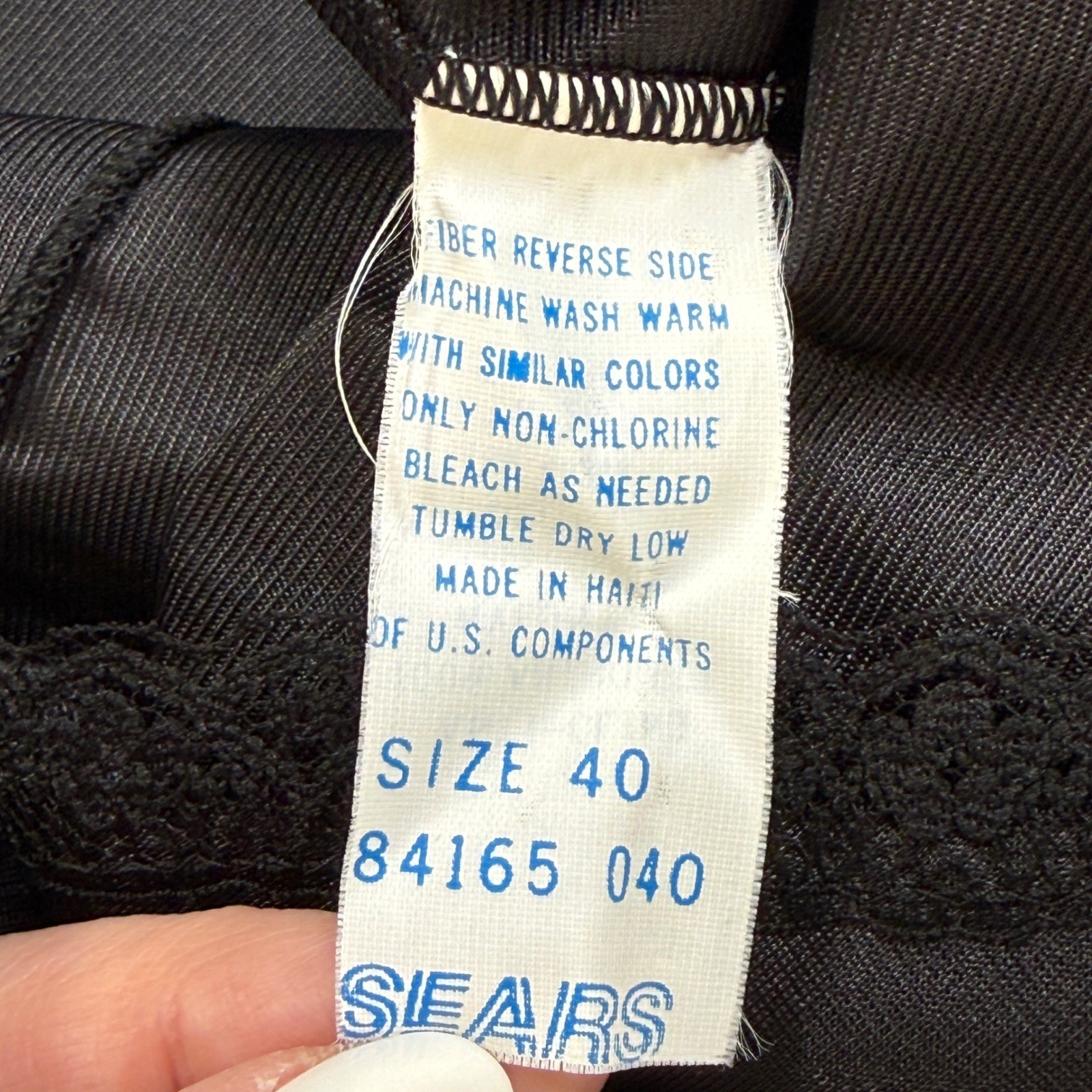 Vintage 70s 80s Sears Black Full Slip Dress Antron III Nylon Size 40 Large Retro