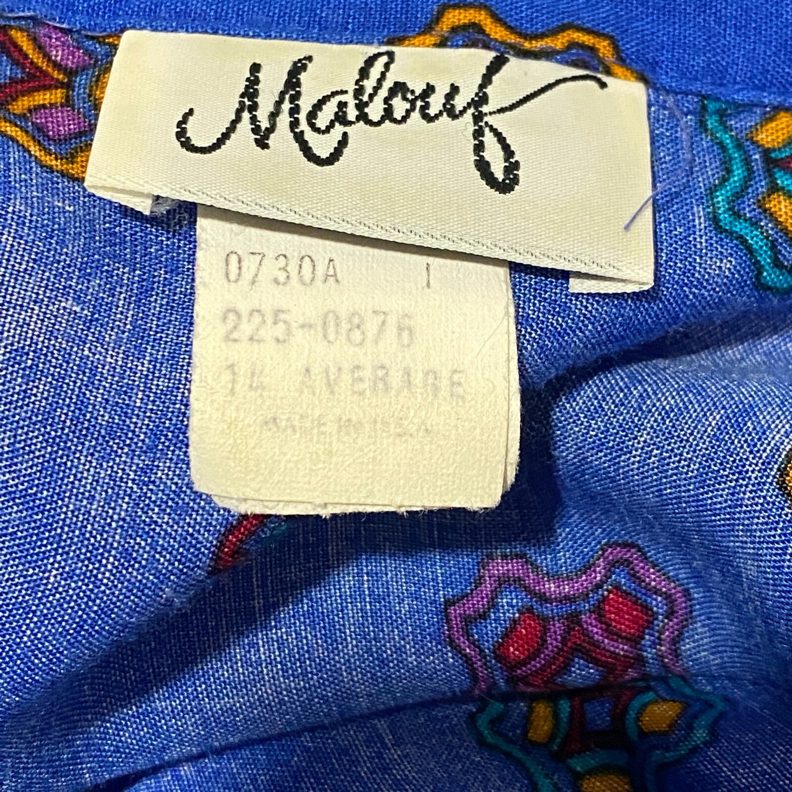 Vintage Malouf Dress Women’s 14 Average Blue Floral Rayon Pockets Belt Midi