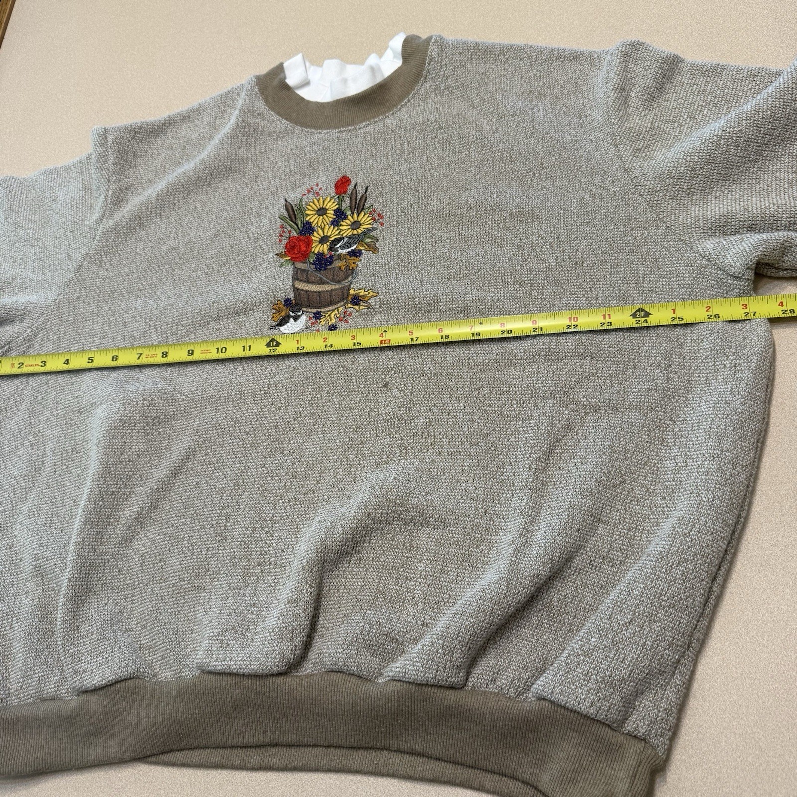 Vintage Bon Worth Women’s XL Petite Sweatshirt Floral Embroidered Dbl Collar