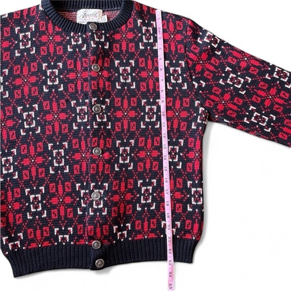Jersild Cardigan Sweater Womens Medium Red Black Wool Fair Isle Vintage Nordic