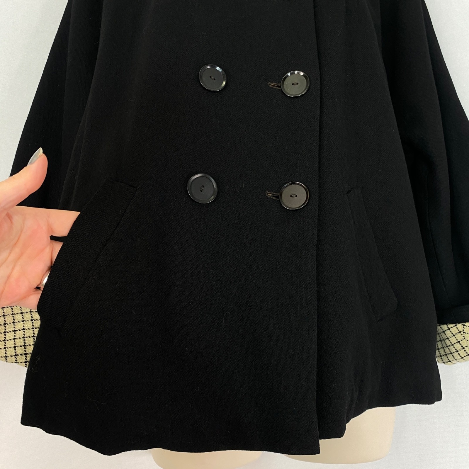 Vintage 1950s black wool oversized jacket ivory white reversible pea coat