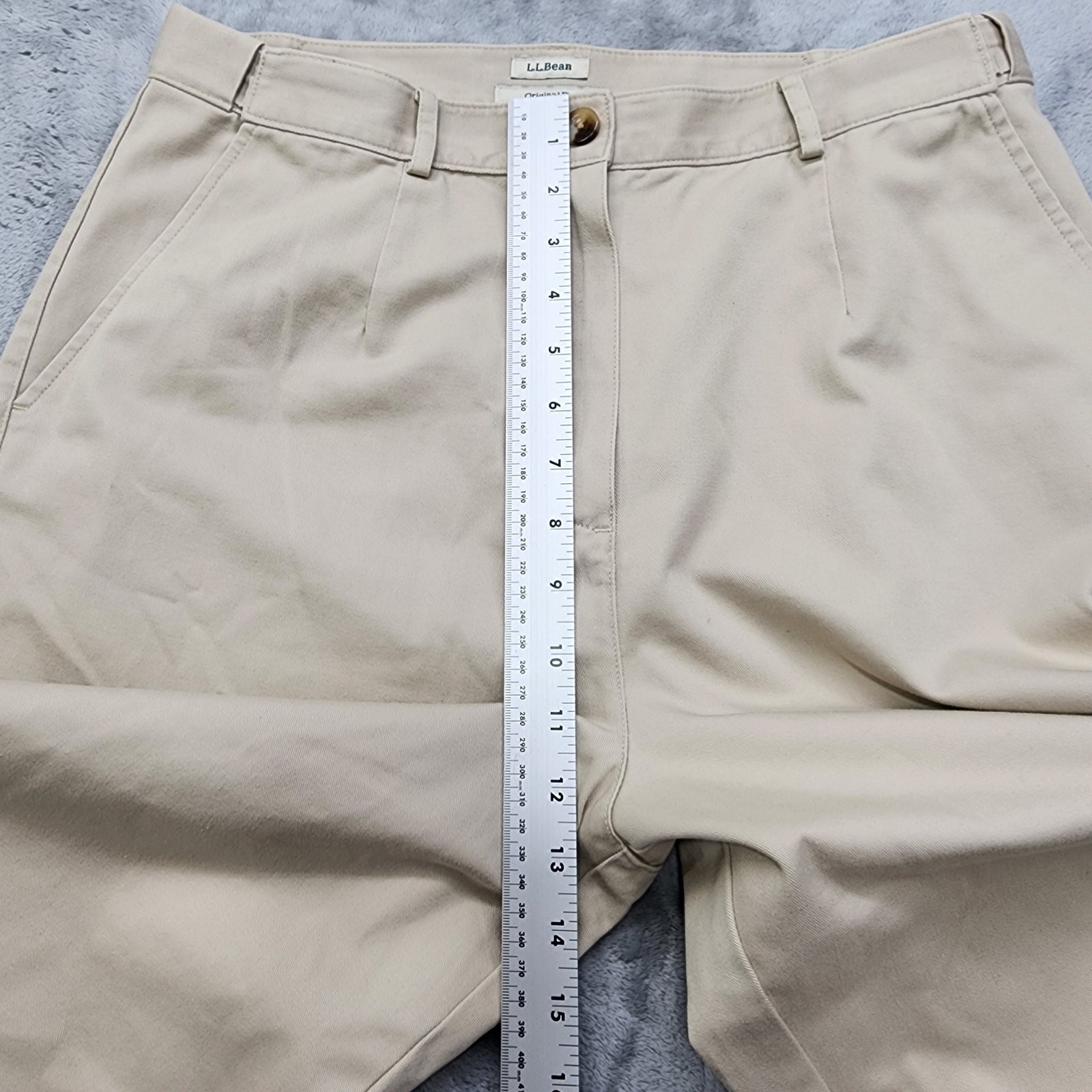 Vintage 90s LL Bean Pants Womens 14 Beige Khaki Original Fit High Rise Crop Hem