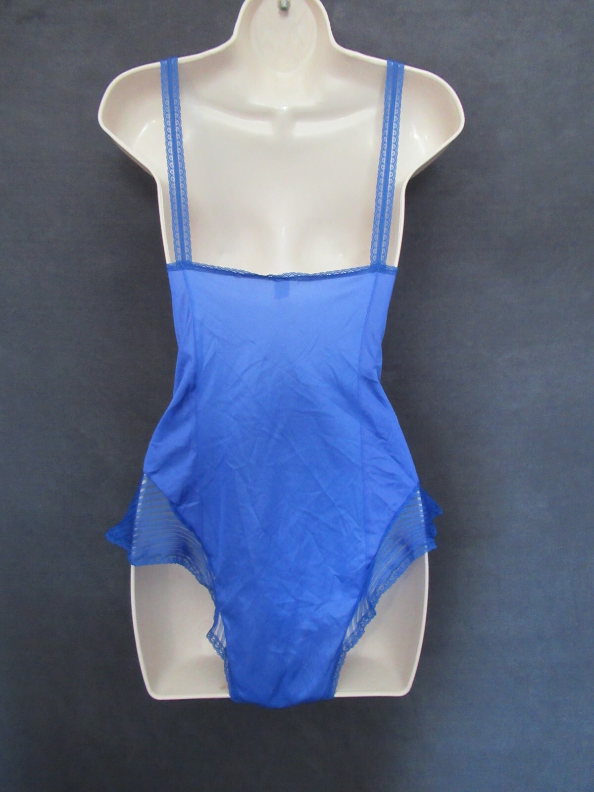 Vintage Bestform Blue Nylon Poly Lace Sexy Sheer Flutter Ruffle Teddy Lingerie M