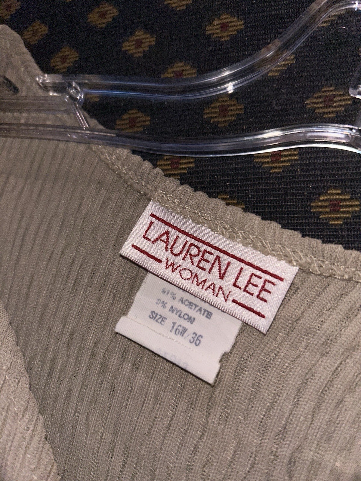 Laura Lee Woman Vintage Shoulder Pads Pleated Grey Green Color Nylon 16w/36