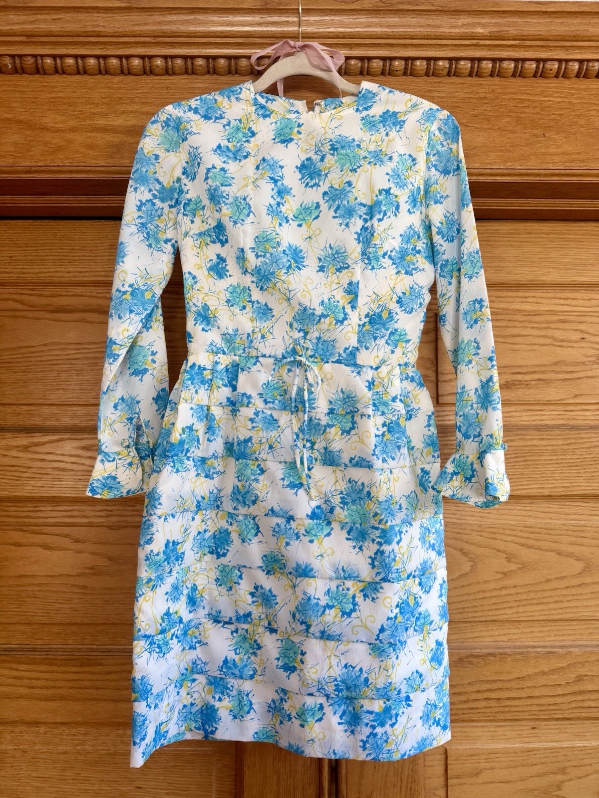 ILGWU Union Made 1960s Blue Yellow Floral Shirt Dress Mod GoGo MPN 602194