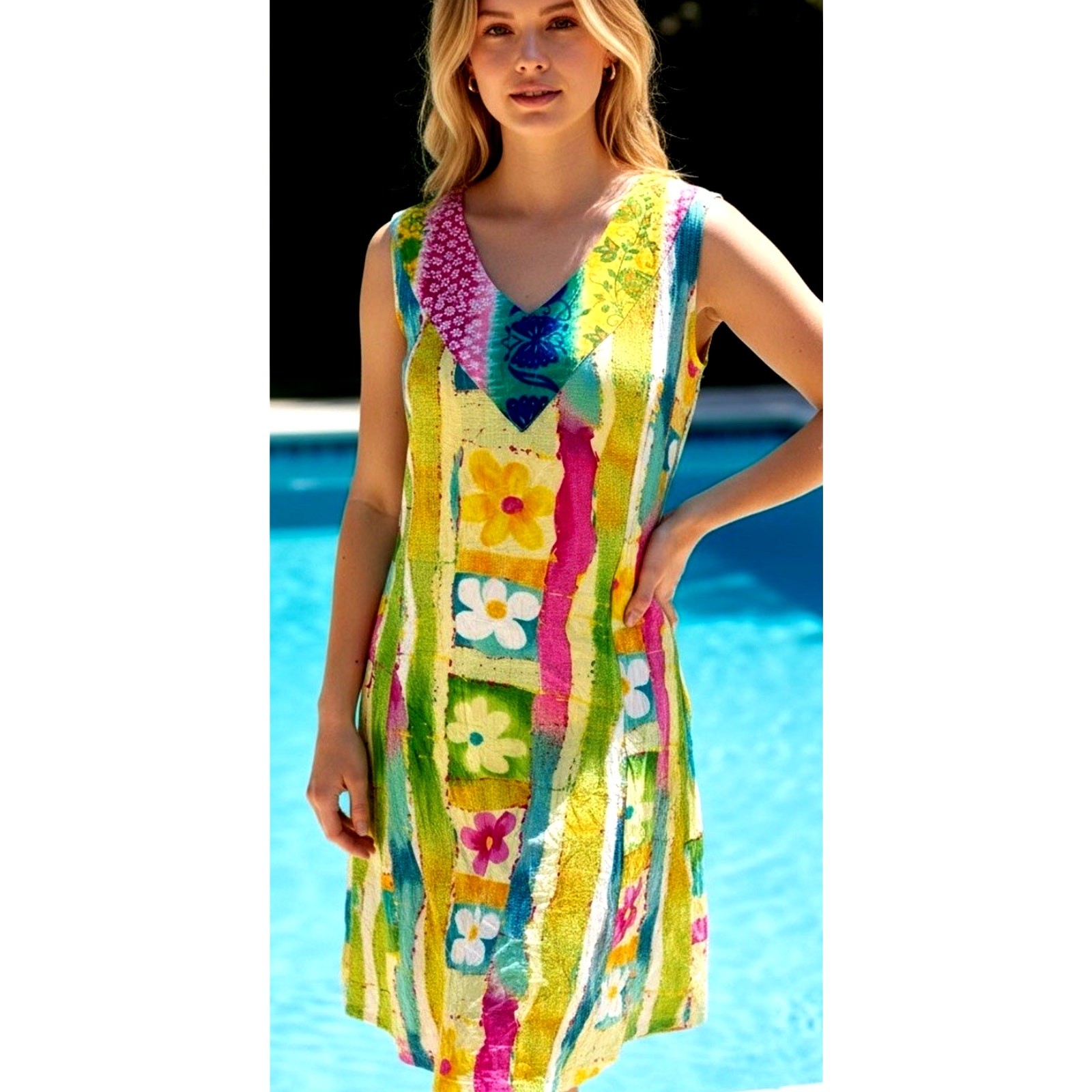 VTG Jams World Floral Dress XL Tropical Shift Relaxed Boho Casual Beach Resort