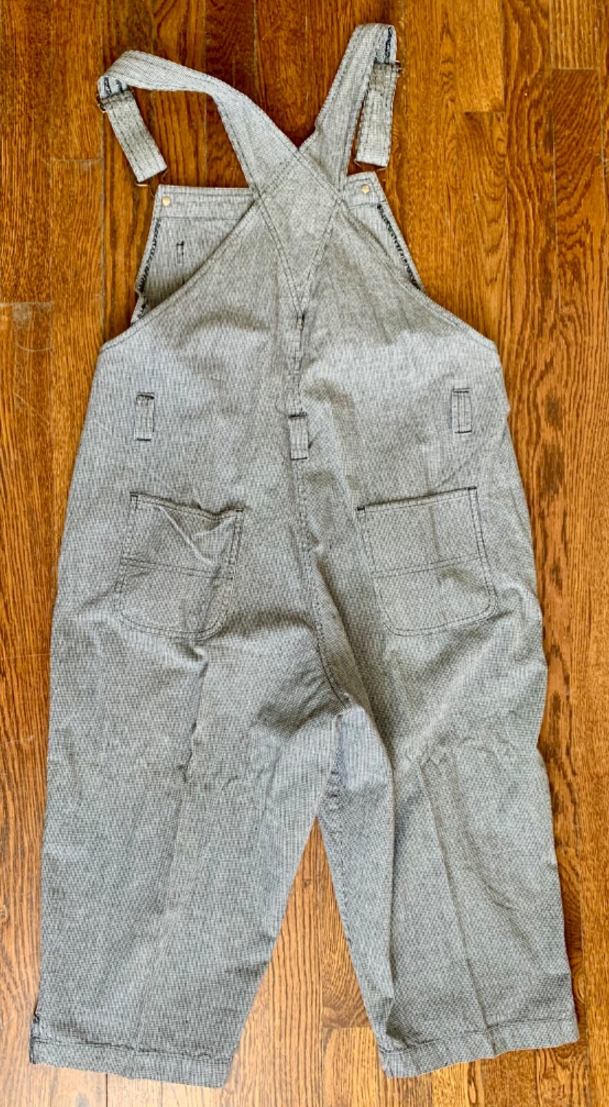 90’s VTG Cropped BIB OVERALLS Houndstooth B&W Cotton M 34×17 grunge punk hippie