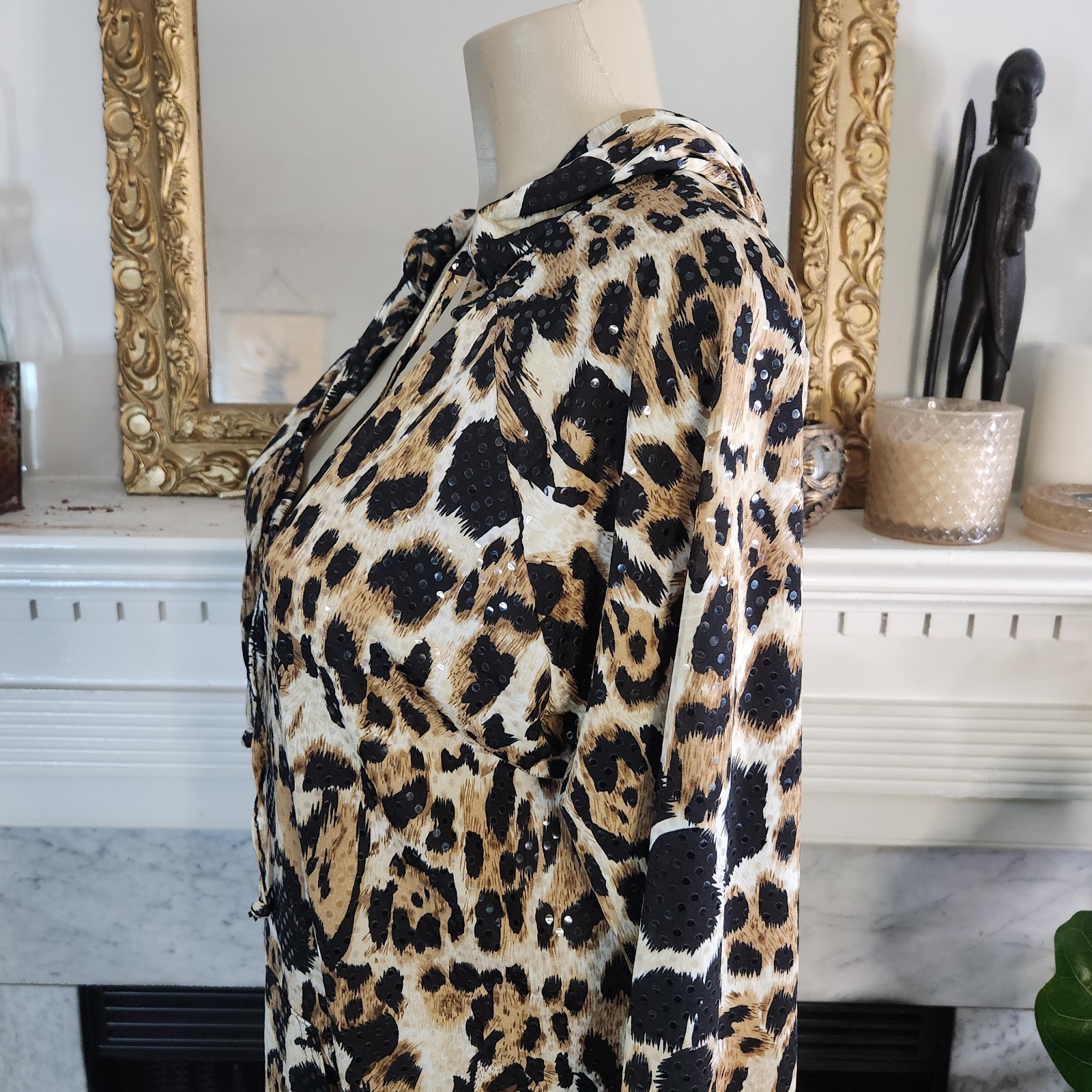 Vintage Y2K Apple Bottoms Brown Leopard Hoodie Dress Sequin Mob Wife Plus Sz 1X