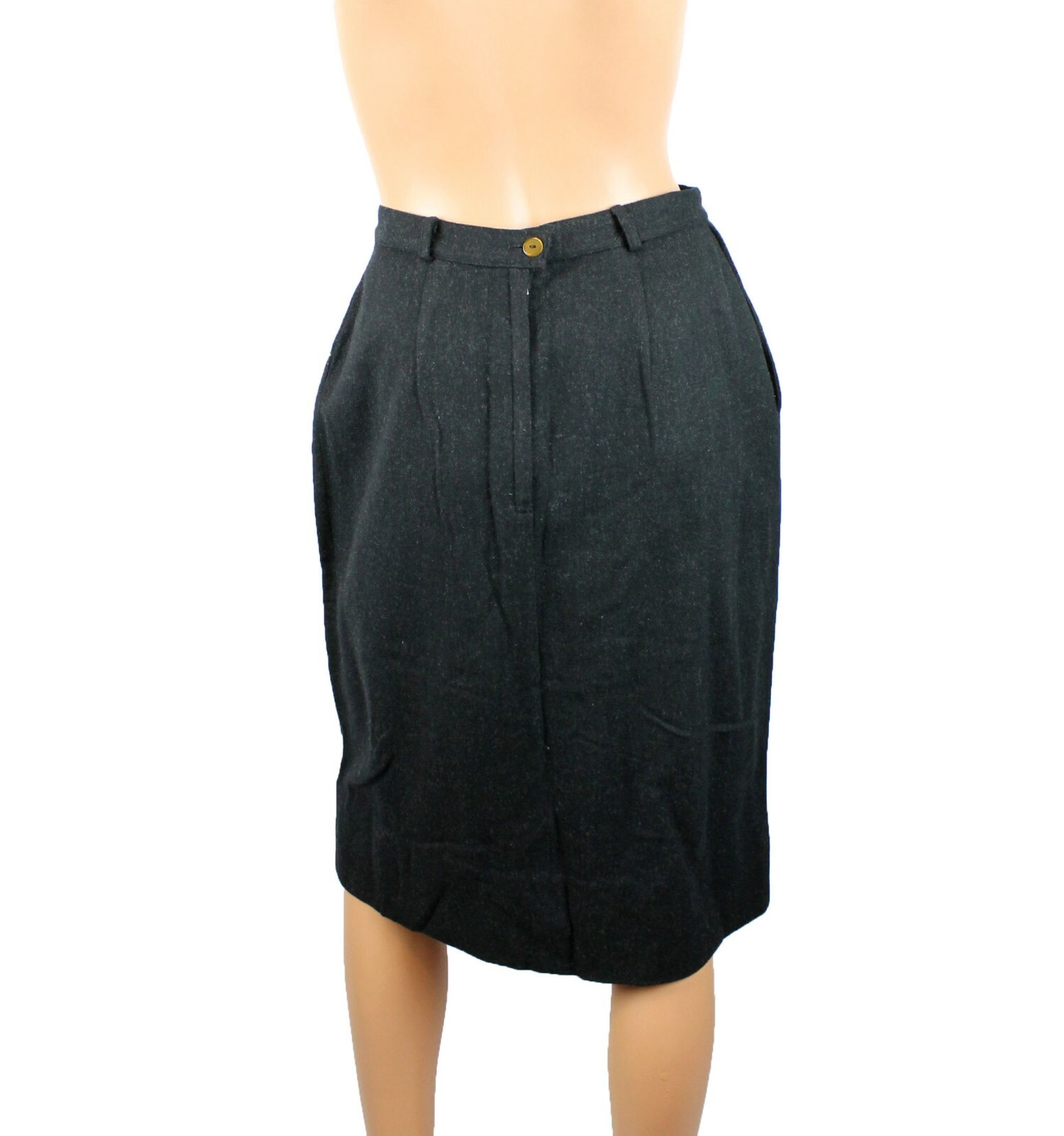 Vintage Pencil Skirt Sz S 60s Wool Black Charcoal Gray Embroidered Fitted Wiggle