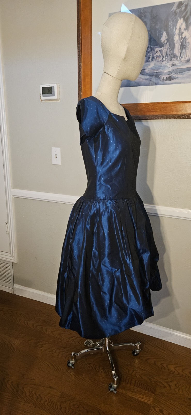 Vintage 1980s Blue Polka-dot Bow Bubble Skirt As Pictured