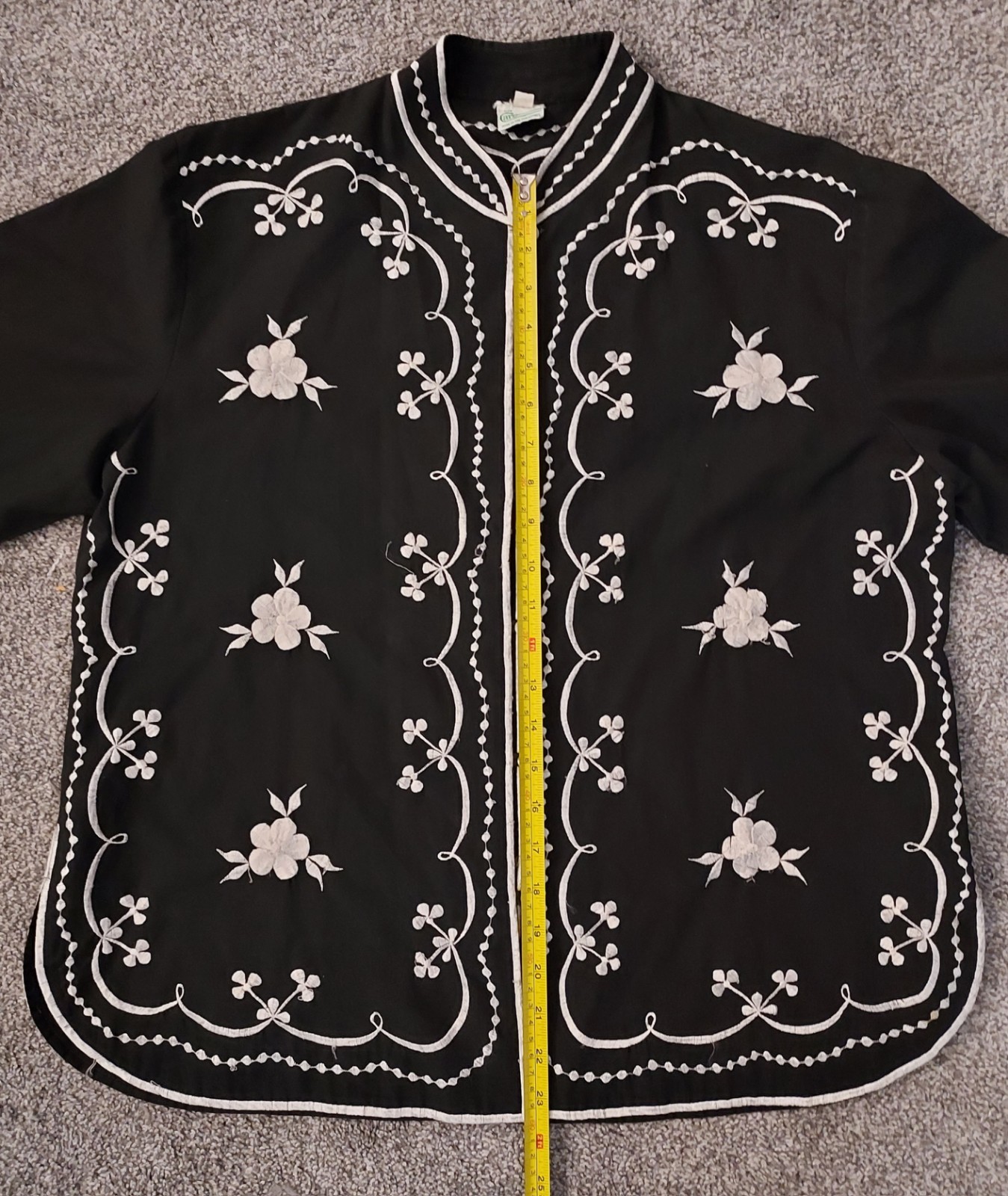 Vtg Caro Of Honolulu Black White Embroidered Top Blouse Boho Rockabilly Size 14