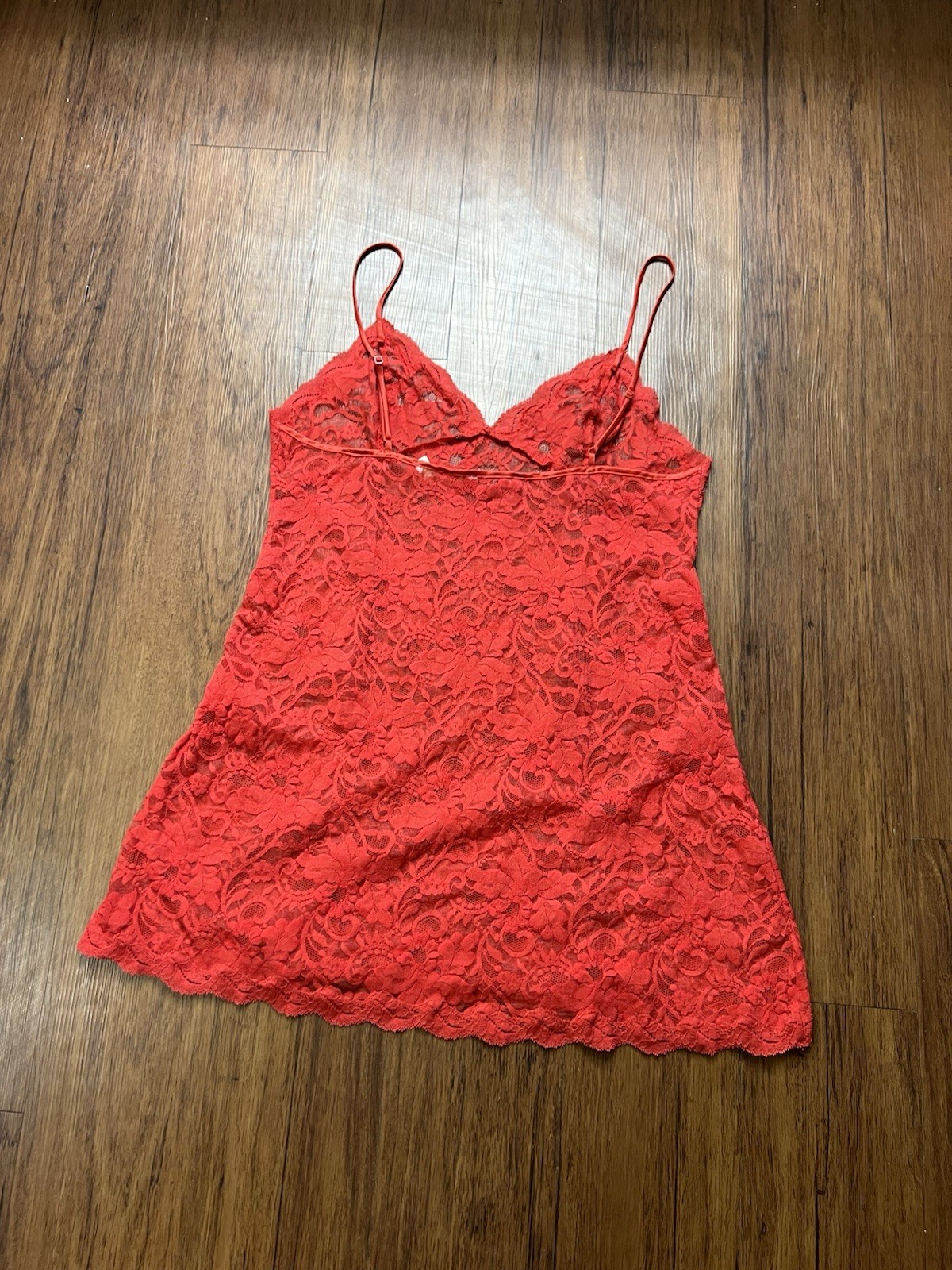 Vintage Victorias Secret Slip Dress Large Red Lace Sheer Babydoll Floral Mini