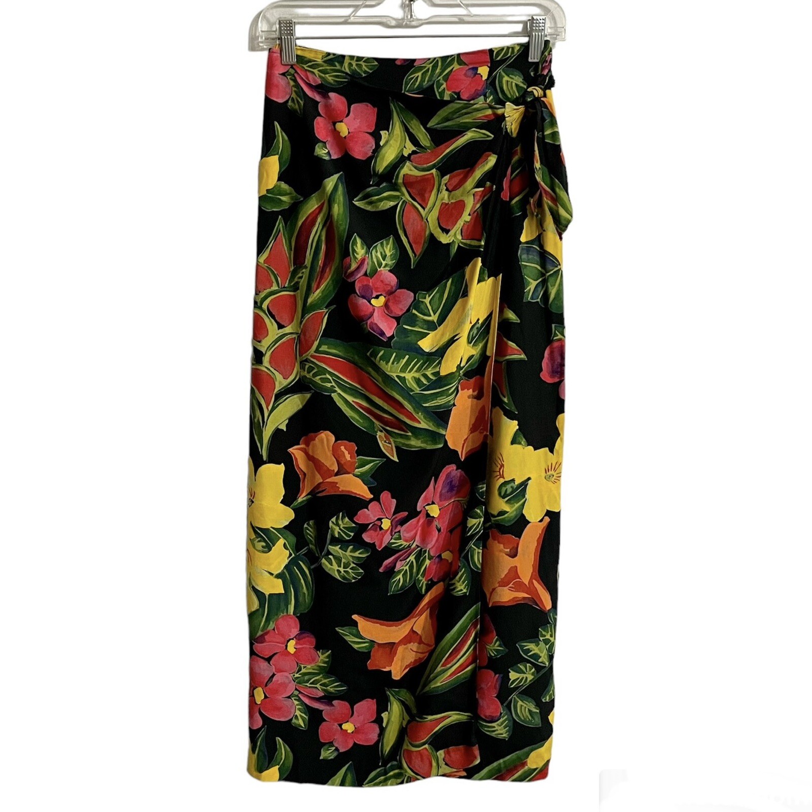 Gantos Skirt Women Size 4 Faux Wrap Midi Tropical Floral Pencil Preppy Vintage