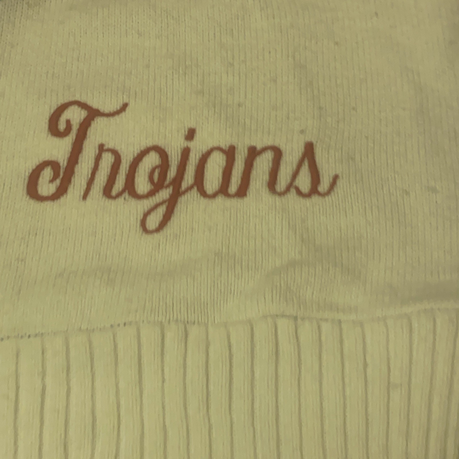 VTG Varsity Brand Cheerleader Sweater Blue White Red FFC Trojans Sz 36 Rare Find