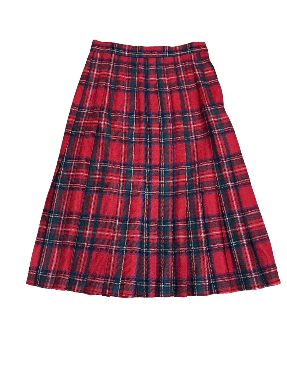 Crazy Horse Vintage A-Line Pleated Midi Skirt Tartan Plaid Size 5/6 Wool Poly