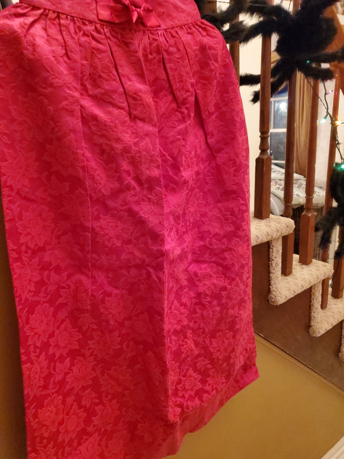 70s Long Skirt 26 In Waist Vintage Red Floral Brocade Tapestry Handmaid 39″ Long