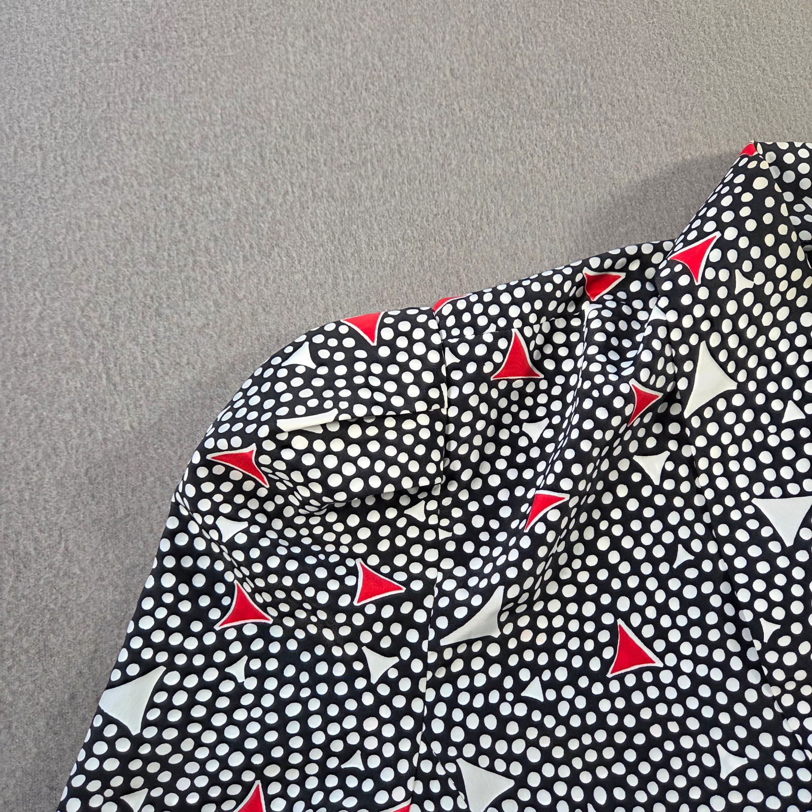 Vintage 80s Blouse Womens 12 Medium Black Polkadot Geometric Puff Sleeve Shirt