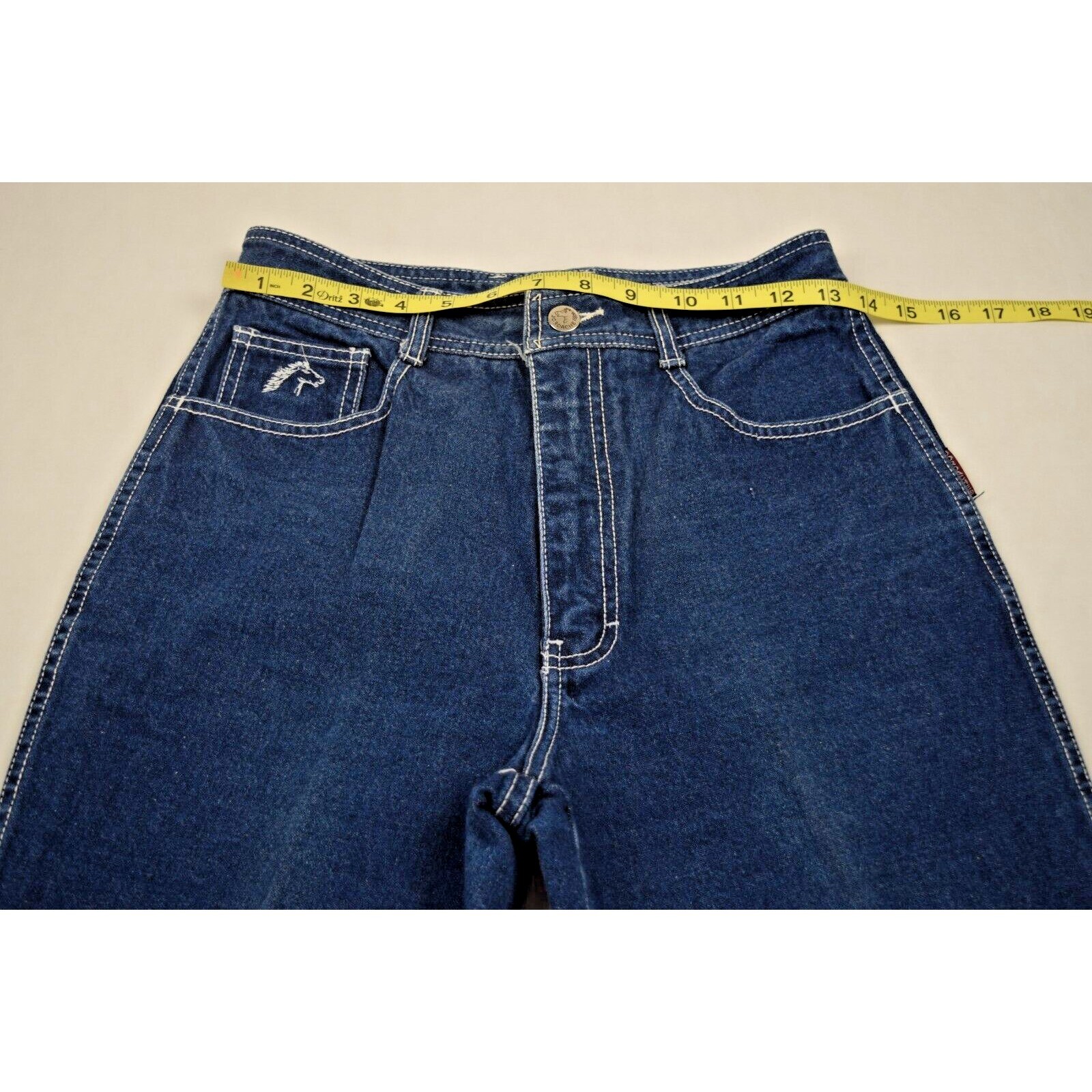 Vintage Jordache Jeans Size 28X28 80s Blue White Stitch High Rise Straight Leg